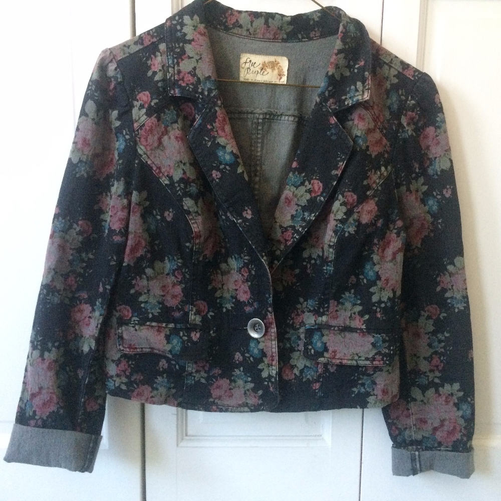 Free People Floral Denim Jacket
